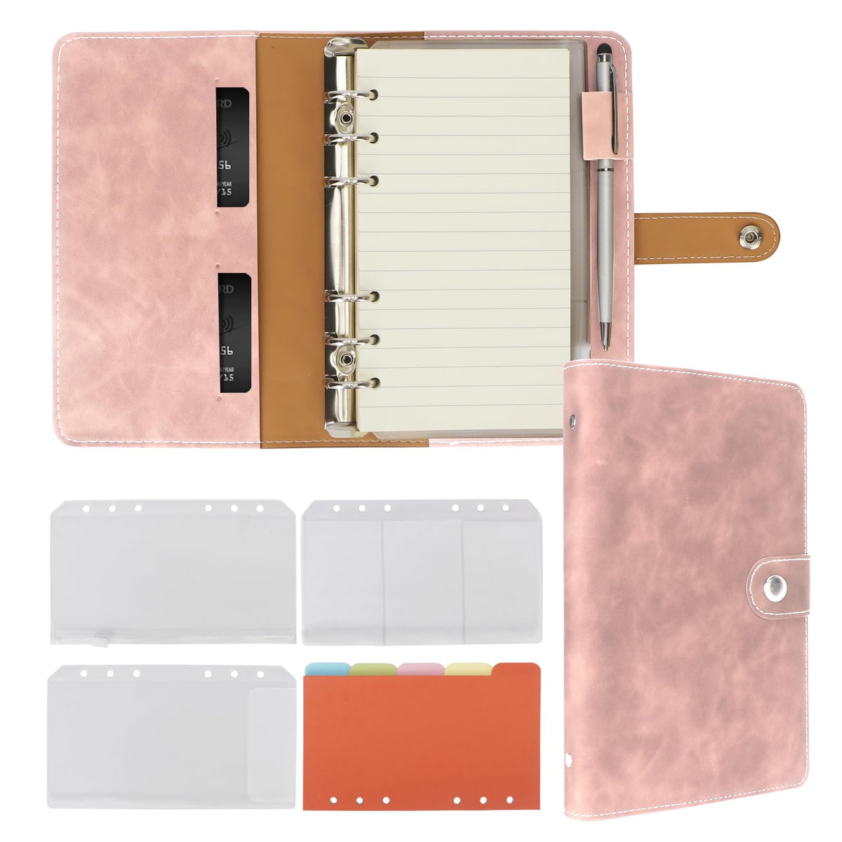 FYY A6 Binder Refillable Planner Notebook 6 Ring, Pink