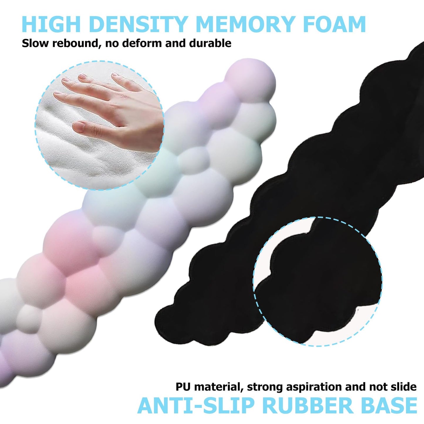 Cloud Wrist Rest Keyboard, Ergonomic Keyboard Wrist Rest Pad Set, Rainbow
