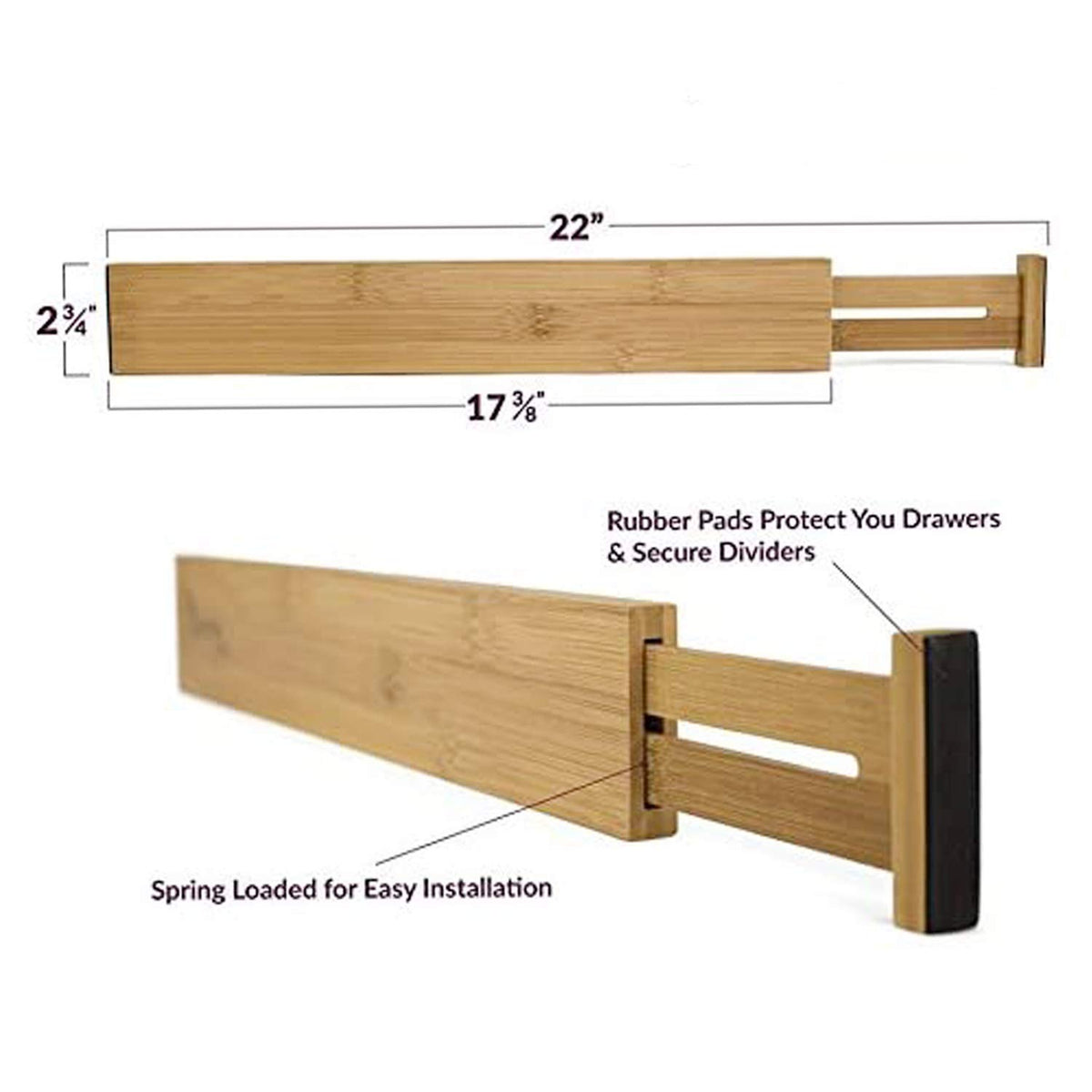MEKBOK 4-pack Bamboo Kitchen Drawer Divider, Adjustable Drawer Storage, Spring loaded, Suitable for