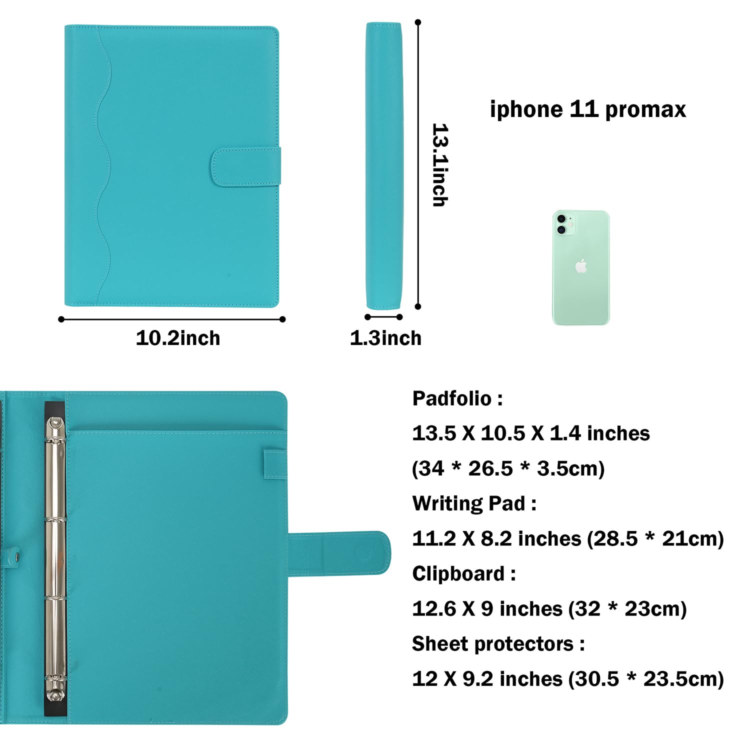 Wonderpool A4 PU Leather 3 & 4 Ring Holder Writing Portfolio Multi Document Case with Removable