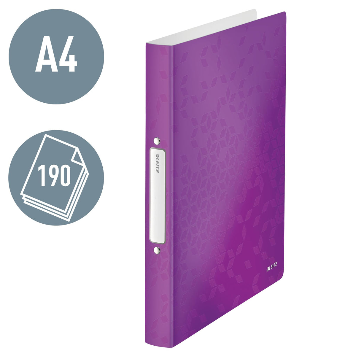 Leitz 2 Ring Binder, Holds up to 190 Sheets, Wow Range, 25 mm Spine, 42570062 - A4, Purple