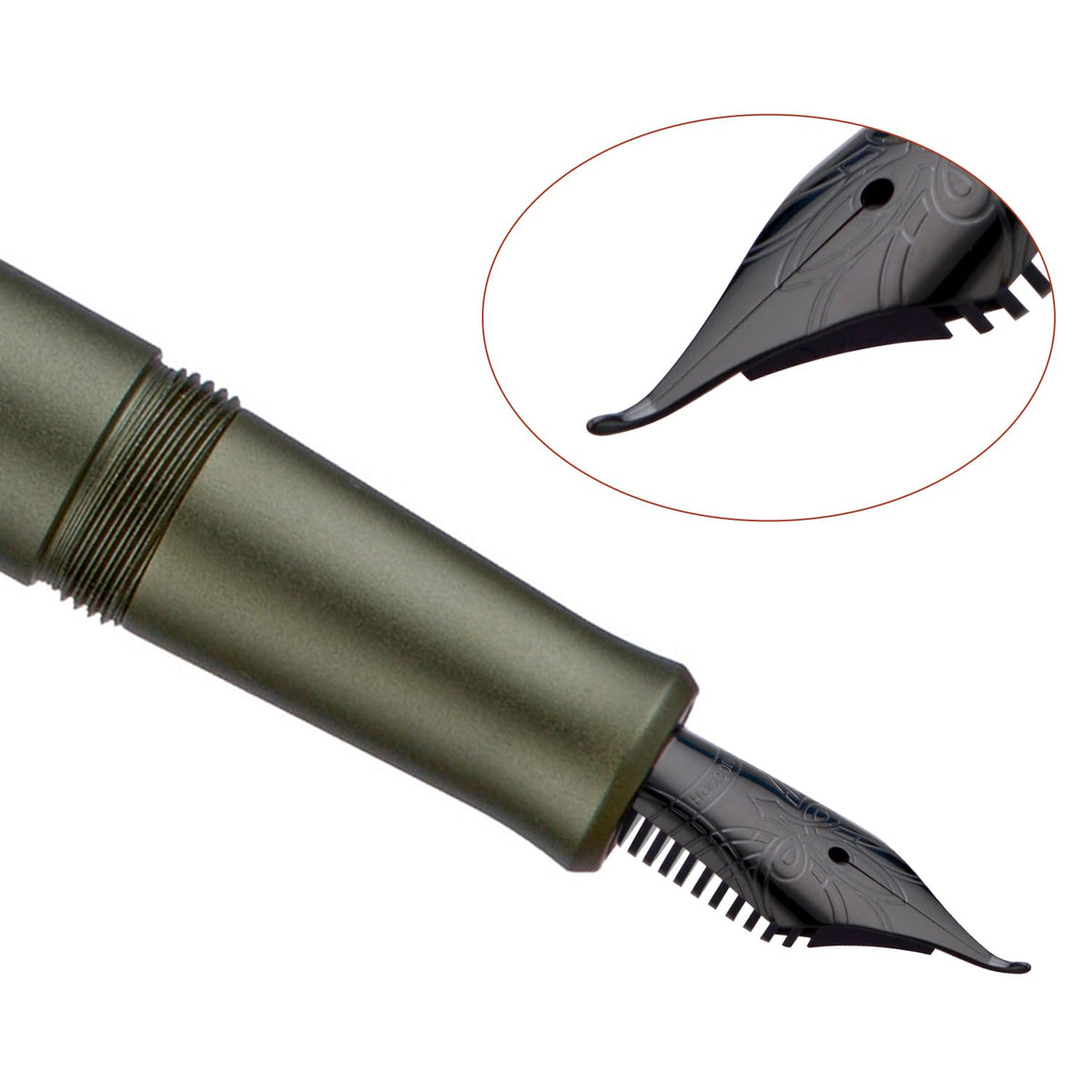 HONG DIAN M2 Black Forest Mini Fountain Pen, Bent Nib & Sleek Shape Aluminium Short Pocket Travel