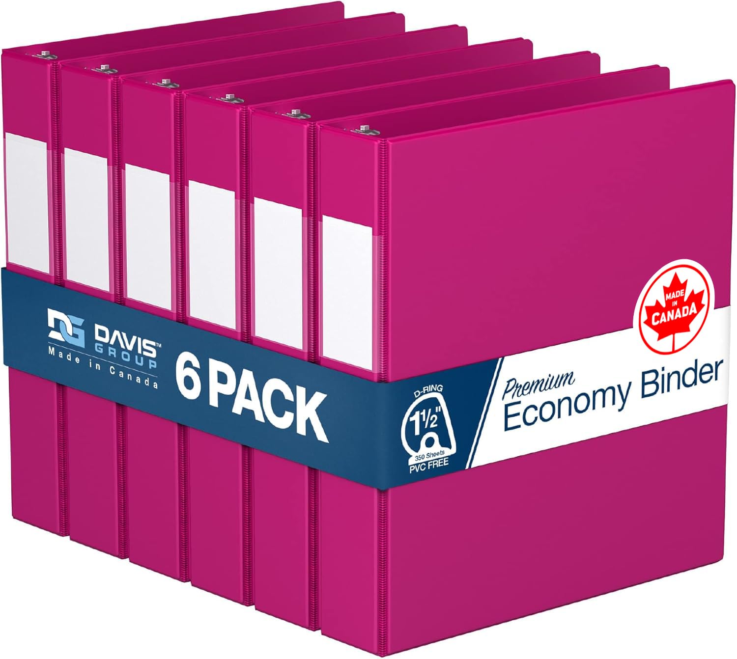 Premium Economy 3-Ring Binder, Spine Label, 1.5" D Rings, Pink, 6 Pack