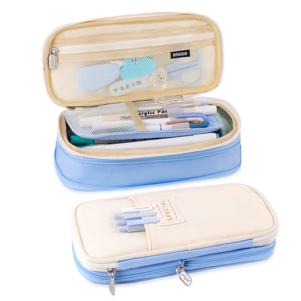iSuperb Foldable Pencil Case Zipper Big Capacity Aesthetic Canvas Pencil Pouch Compartments