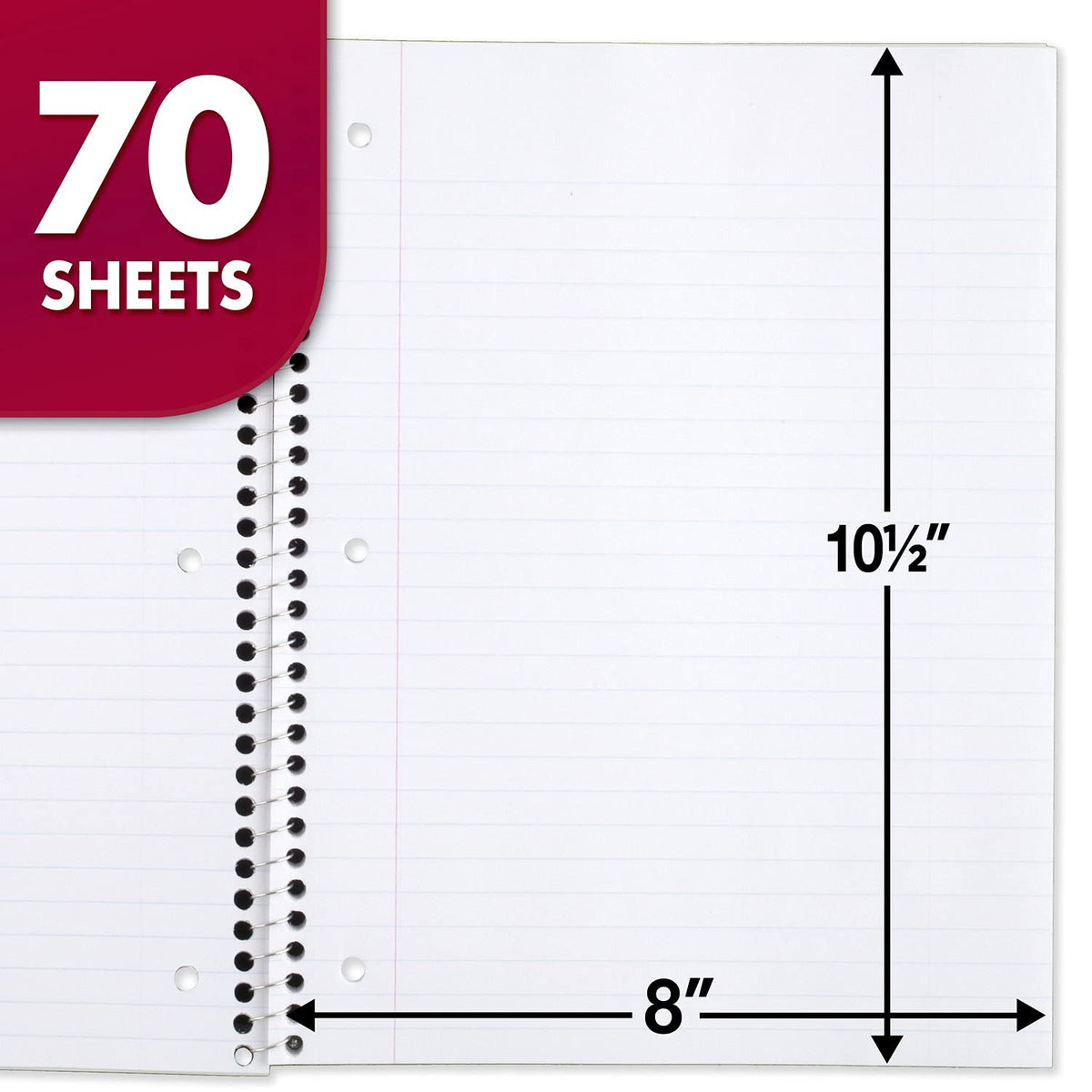 Mead Spiral Notebook, 24 Pack, 1 Subject, Wide Ruled Paper, 7-1/2" x 10-1/2", 70 Sheets per