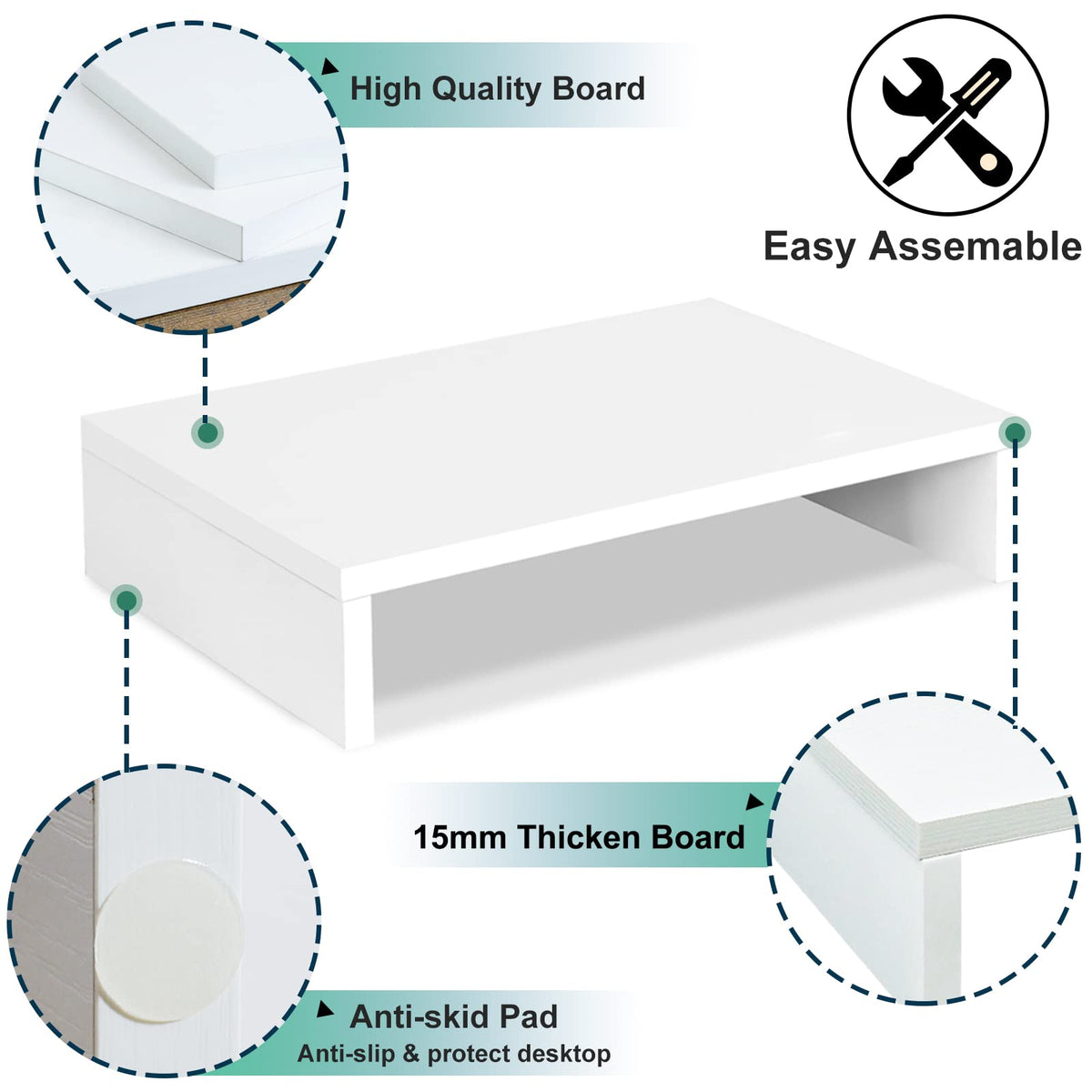 TEAMIX White Monitor Stand Riser for Desk, Small Computer/Laptop Stand Wood