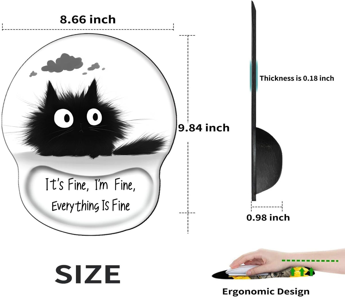 I am Fine Mouse Pad with Wrist Support Gel Mousepad Wrist Rest Ergonomic Mouse Mat Gaming Cushion