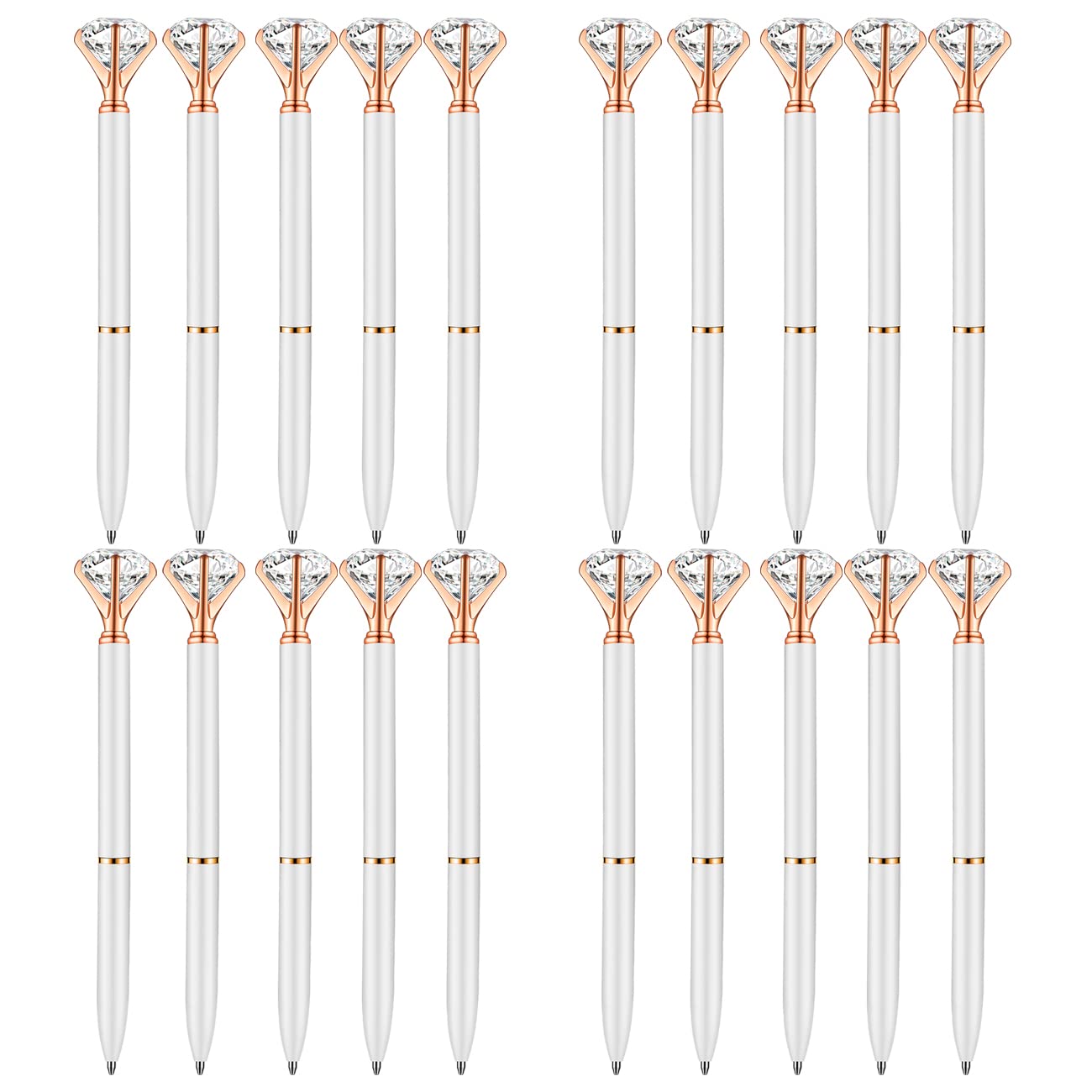 PASISIBICK White Diamond Pens Pack of 20 Bling Diamond Gem Pen Décor Gifts for Women Bridesmaid