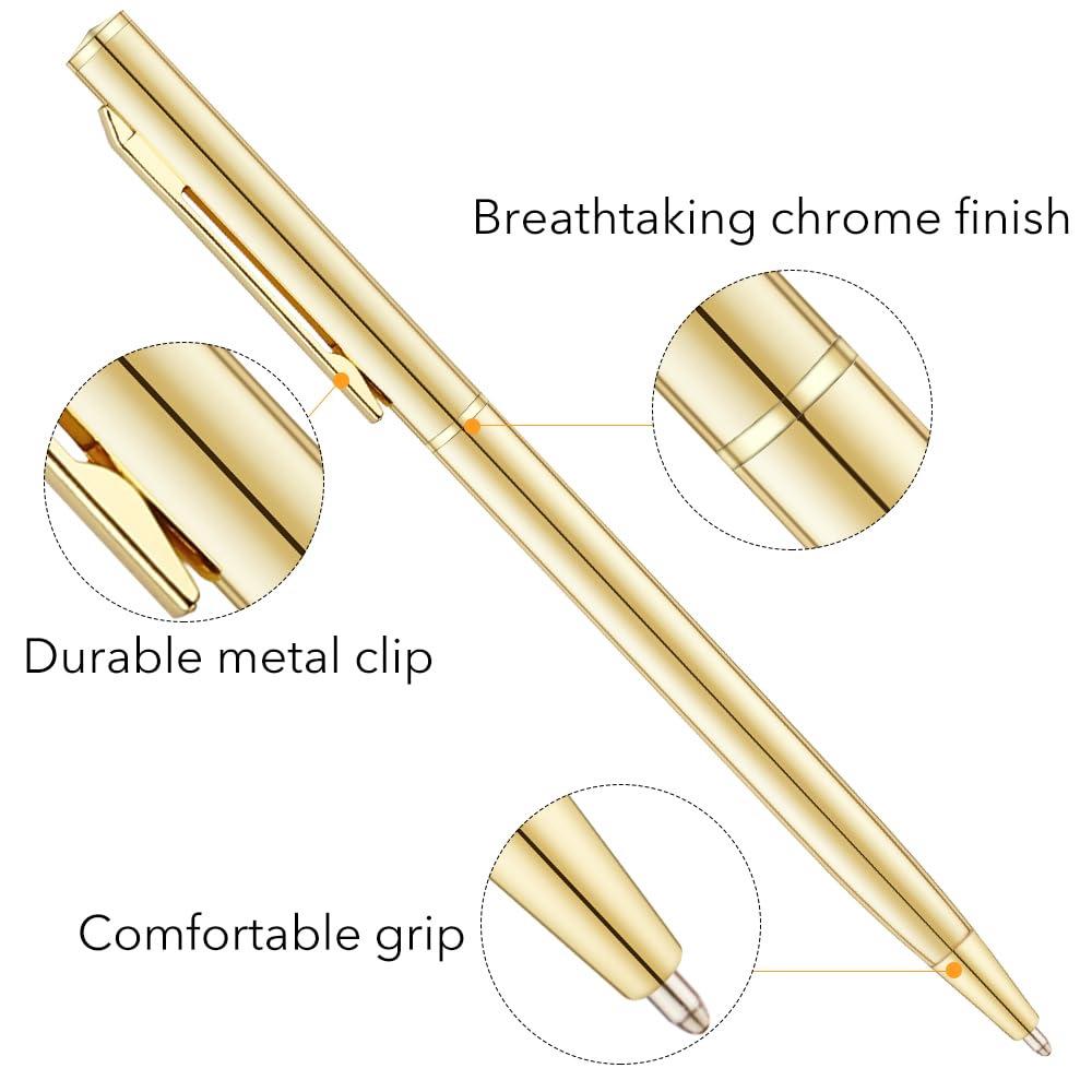 Unibene 12 Pack Gold Slim Ballpoint Pens Black ink Medium Point(1 mm), Nice Gift for Wedding