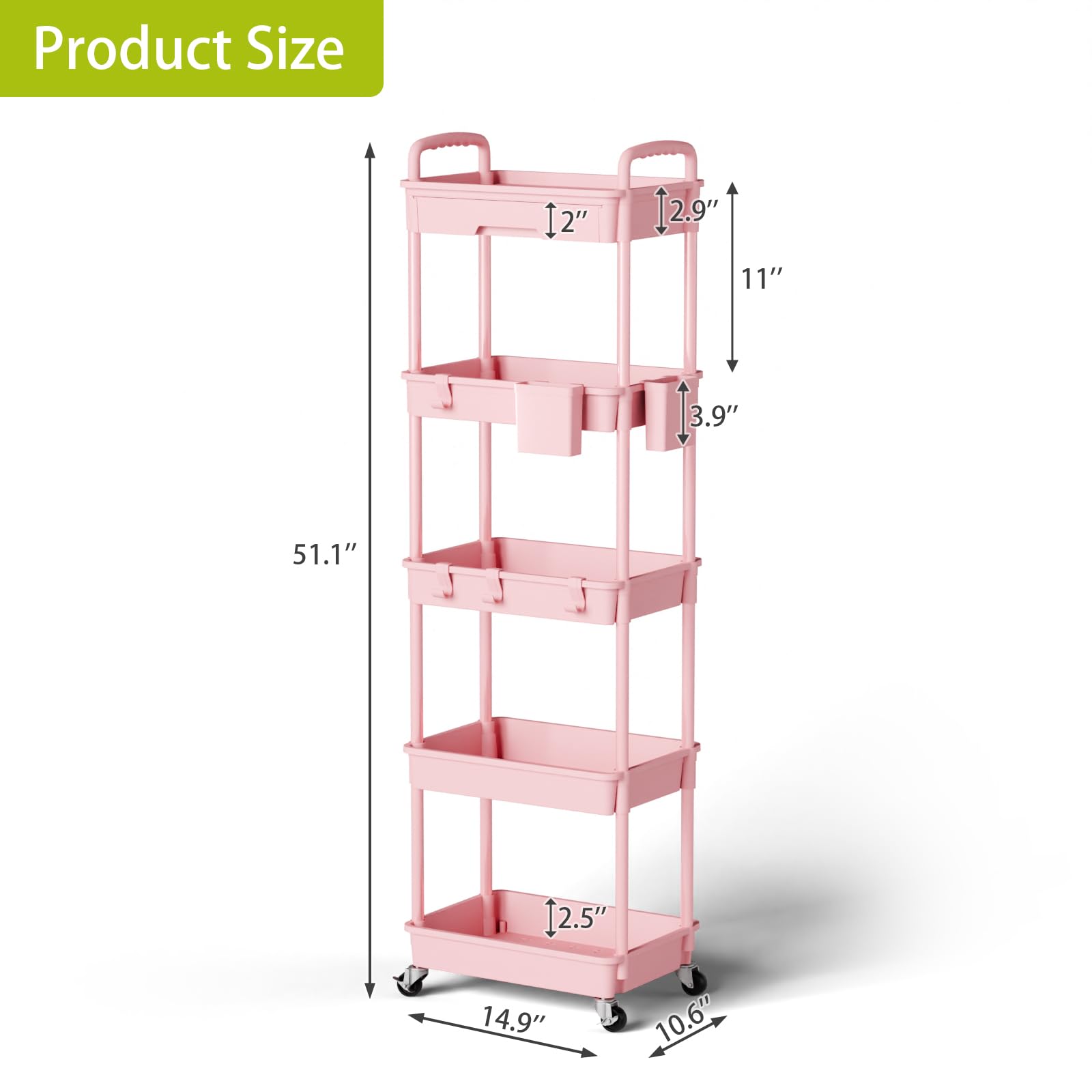 Sorgion 5 Tier Rolling Cart Organizer,Bathroom Cart Organizers with Wheels Laundry Room