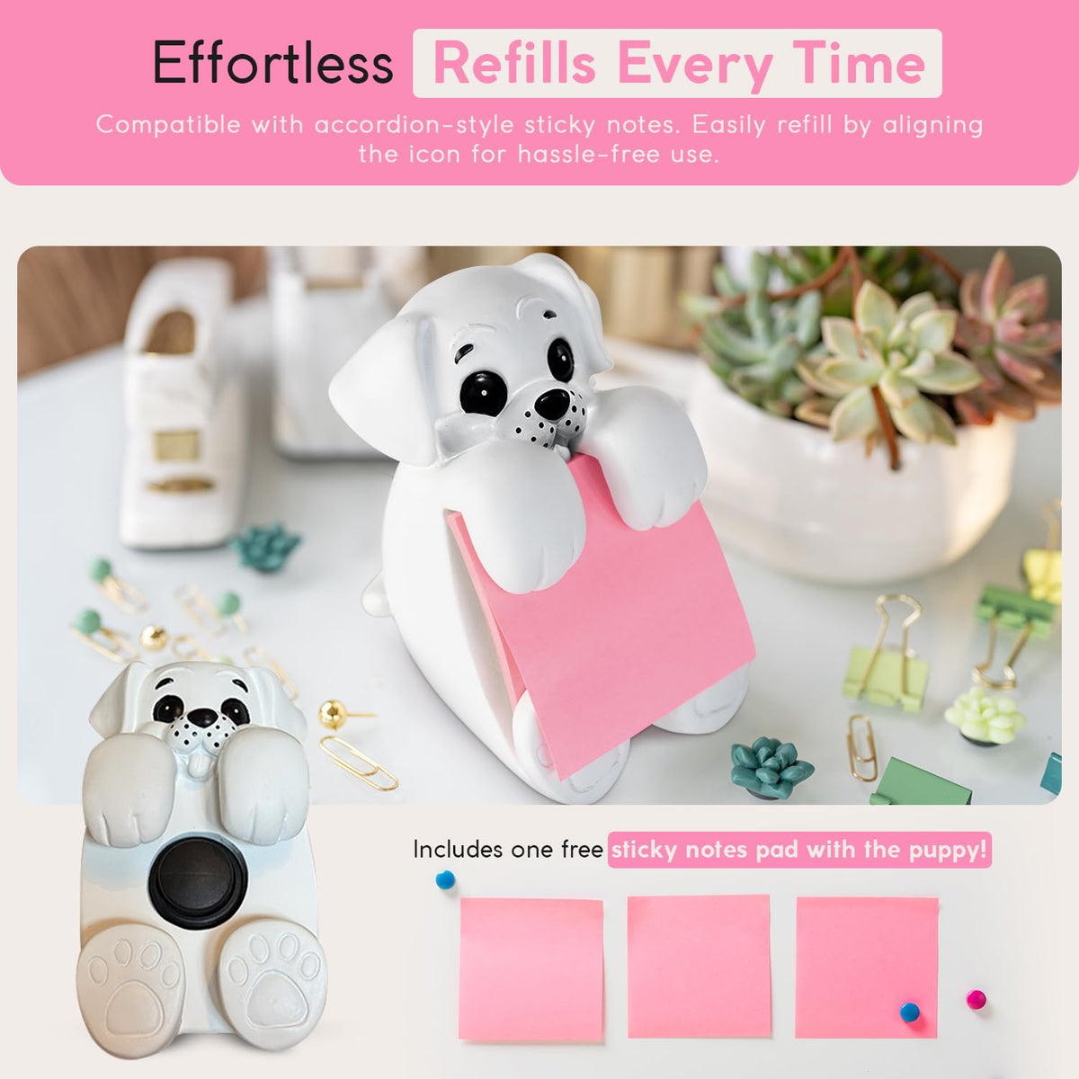 Resin Made 3" x 3" Cute Sticky Note Holder for Desk | Doodle Compatible Accordion Style Dog Pop Up