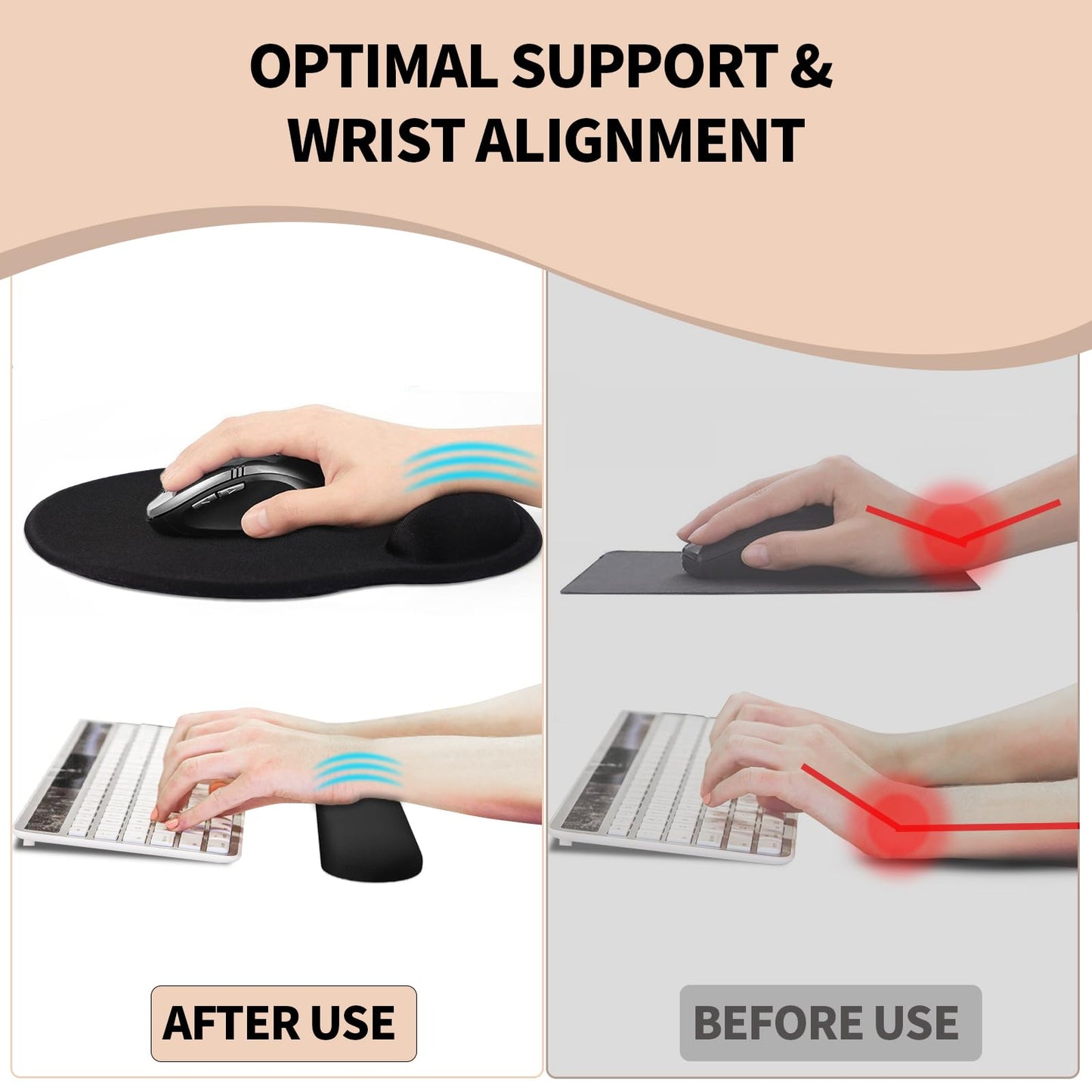 eulps Mouse Pad Wrist Support, Ergonomic Memory Foam Keyboard Wrist Pad & Gel Wrist Rest Set for