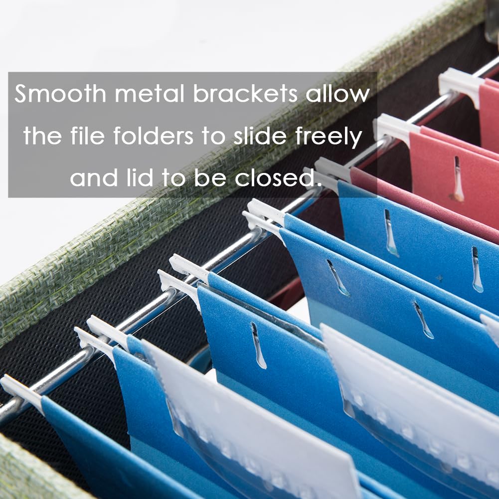 PRANDOM File Organizer Box - Set of 2 Collapsible Decorative Linen Filing Storage Hanging File
