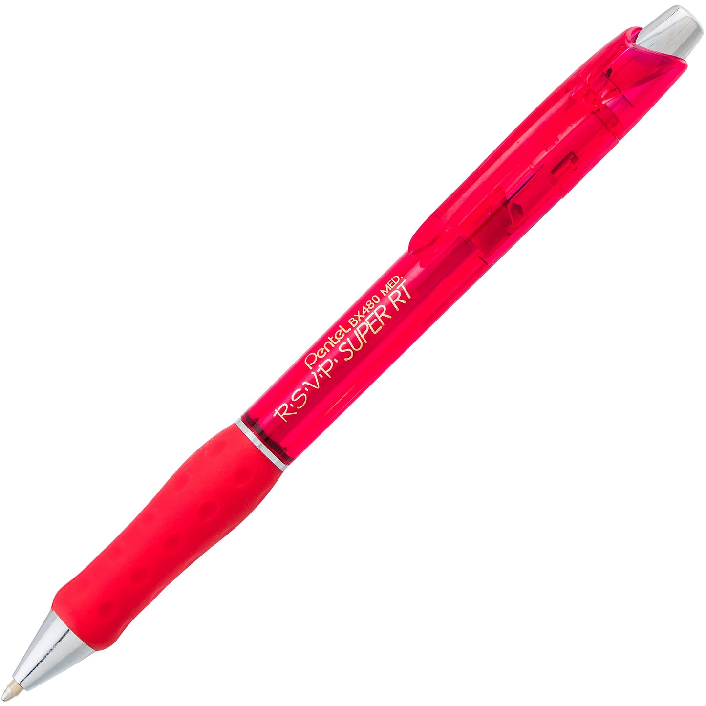 Pentel RSVP Super RT Ballpoint Pen, (1.0mm) Medium Line, Red Ink, Box of 12, (BX480-B)