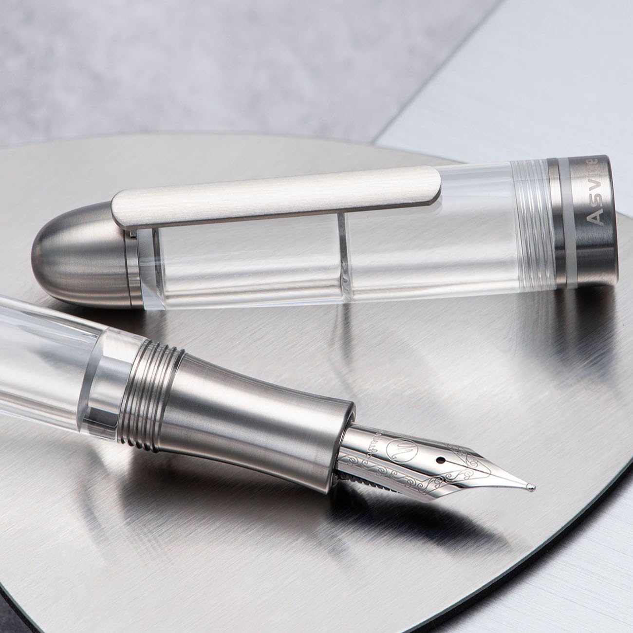 Asvine P36 Titanium Fountain Pen Piston Filling, Extra Fine Nib Clear Transparent Acrylic Smooth