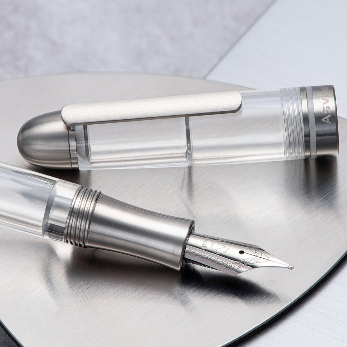 Asvine P36 Titanium Fountain Pen Piston Filling, Extra Fine Nib Clear Transparent Acrylic Smooth