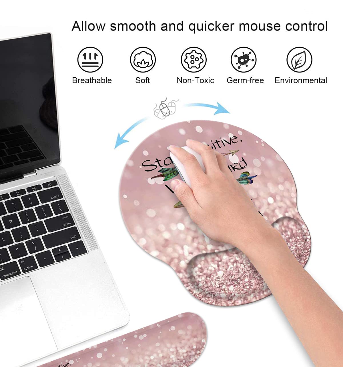 Keyboard Wrist Rest and Mouse Wrist Rest Pad Set with Coasters, Inspirational Quote Stay Positive