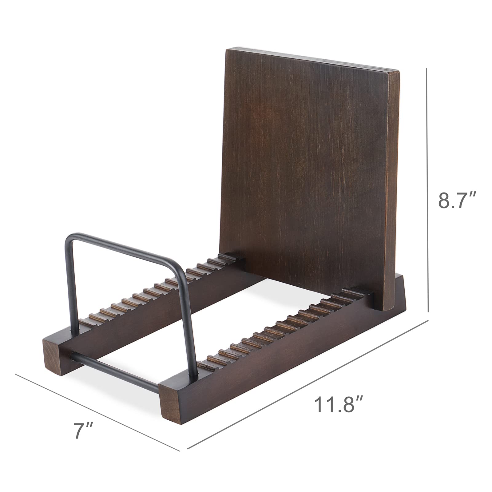Mkono Vinyl Record Storage Holder Modern Album Display Solid Wood Stand with Black Metal Rack