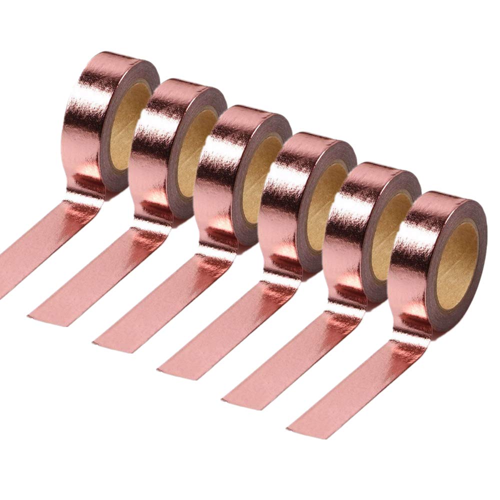 MEI YI TIAN 6 Rolls Rose Gold Foil Washi Tape Set 15mm x 10m Gilding Paper Adhesive Masking Tapes