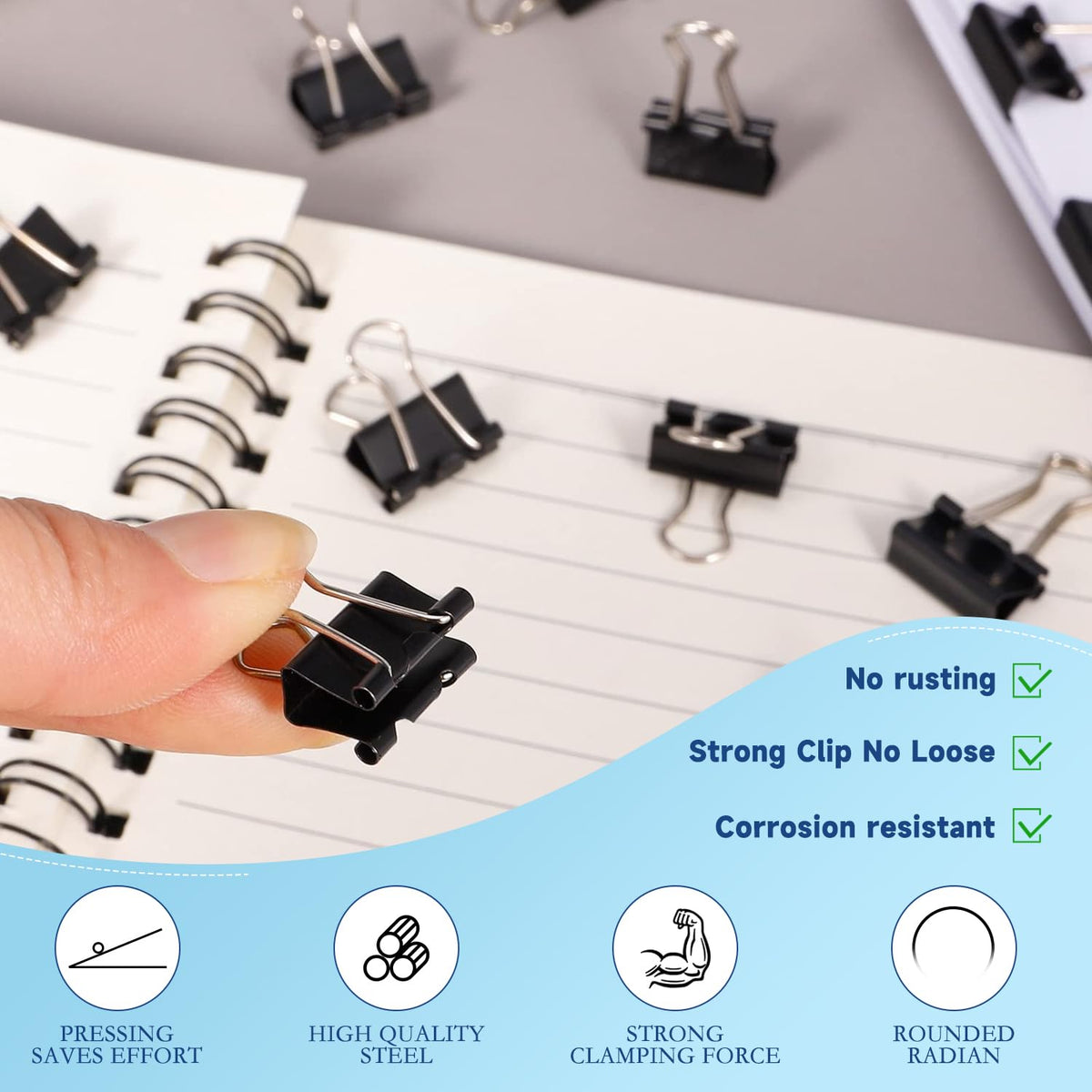 240Pack Mini Binder Clips, Black Binder Clips, Small Paper Clips 5/8 Inch