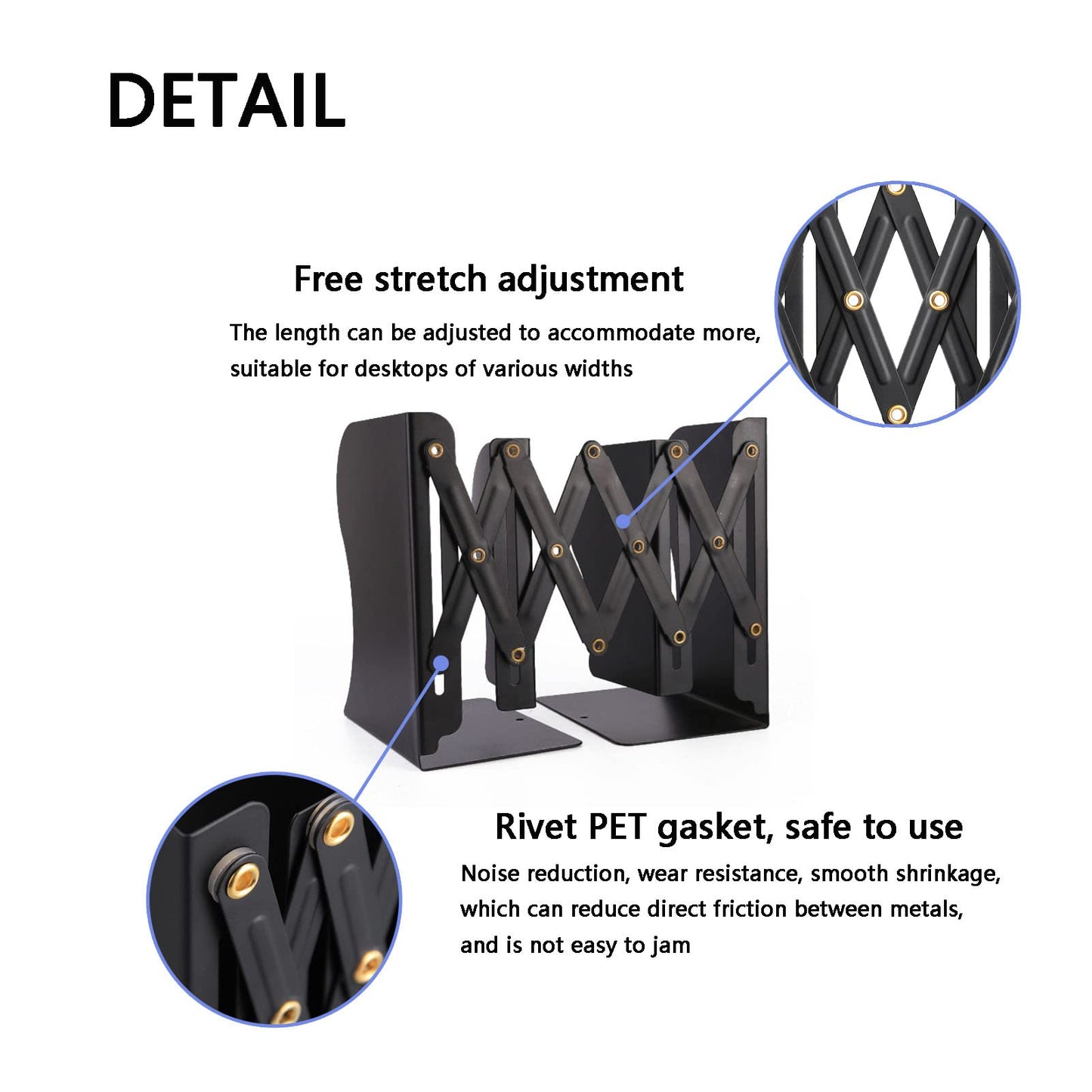 Zyners Adjustable Metal Bookends Heavy Duty for Shelves, 2 Dividers, Anti-Slip Design Expandable