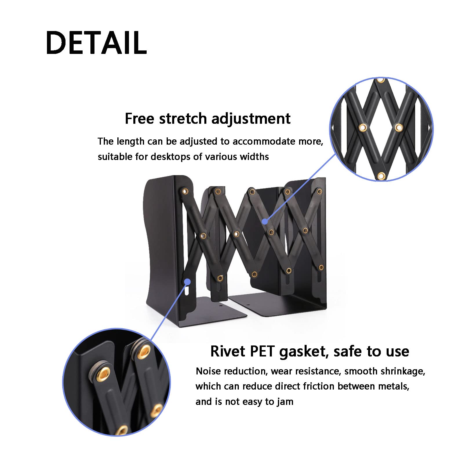 Zyners Adjustable Metal Bookends Heavy Duty for Shelves, 2 Dividers, Anti-Slip Design Expandable