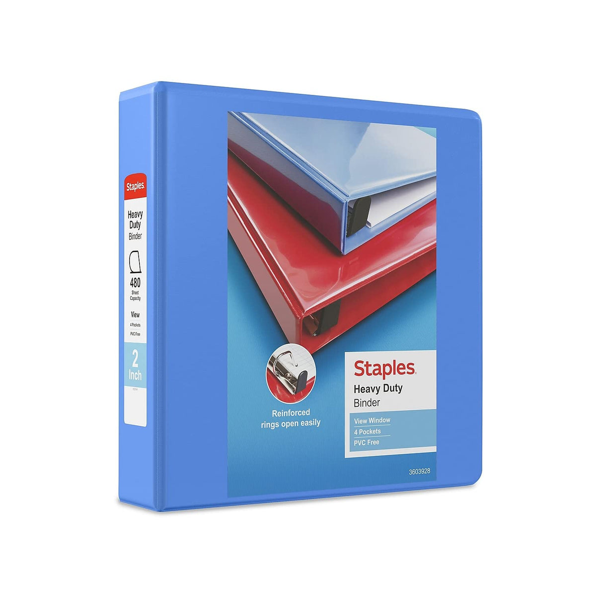 Staples Heavy-Duty 2-Inch D-Ring View Binder, Periwinkle, Reinforced