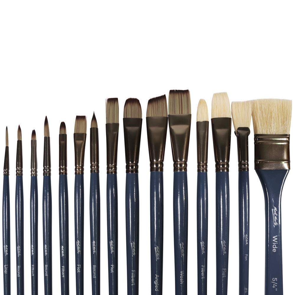 Mont Marte Premium Brush Wallet Set, 15 Piece, Includes Hog Bristle and Taklon Brushes, Suitable