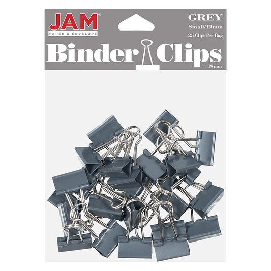 JAM PAPER Colorful Binder Clips - Small - 3/4 Inch (19 mm) - Grey Binderclips - 25/Pack