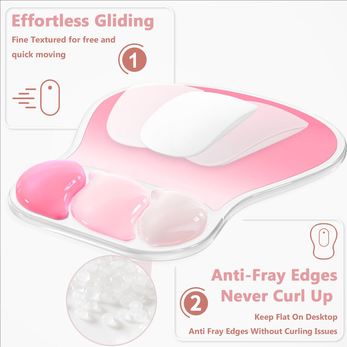 AKIT Ergonomic Mouse Pad and Keyboard Wrist Rest Set,Gel Mousepad,Rose Pink