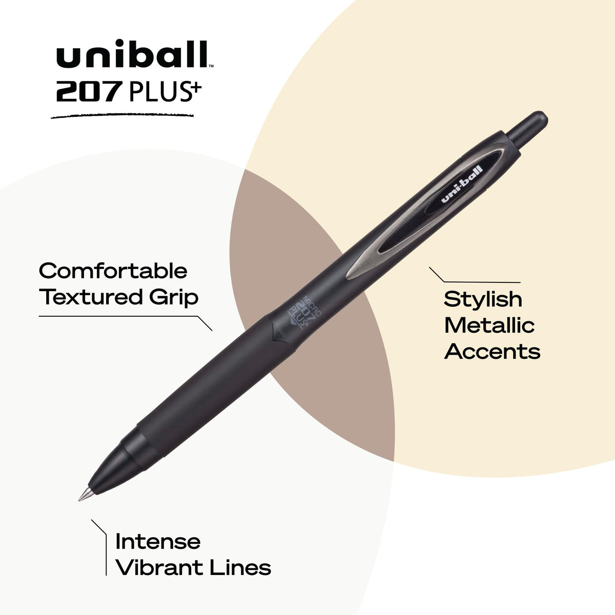 uniball™ 207 Plus+ Gel Pens, Black Ink, 0.5mm Micro Point, 12 Count
