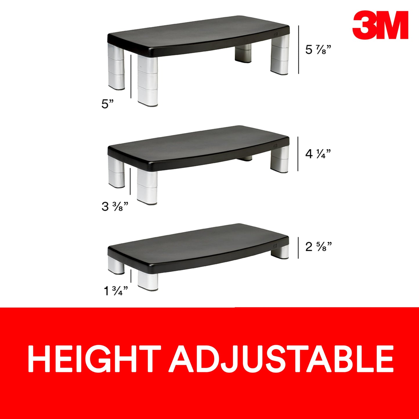3M Extra Wide Adjustable Computer Monitor Stand, 20 in x 12 in