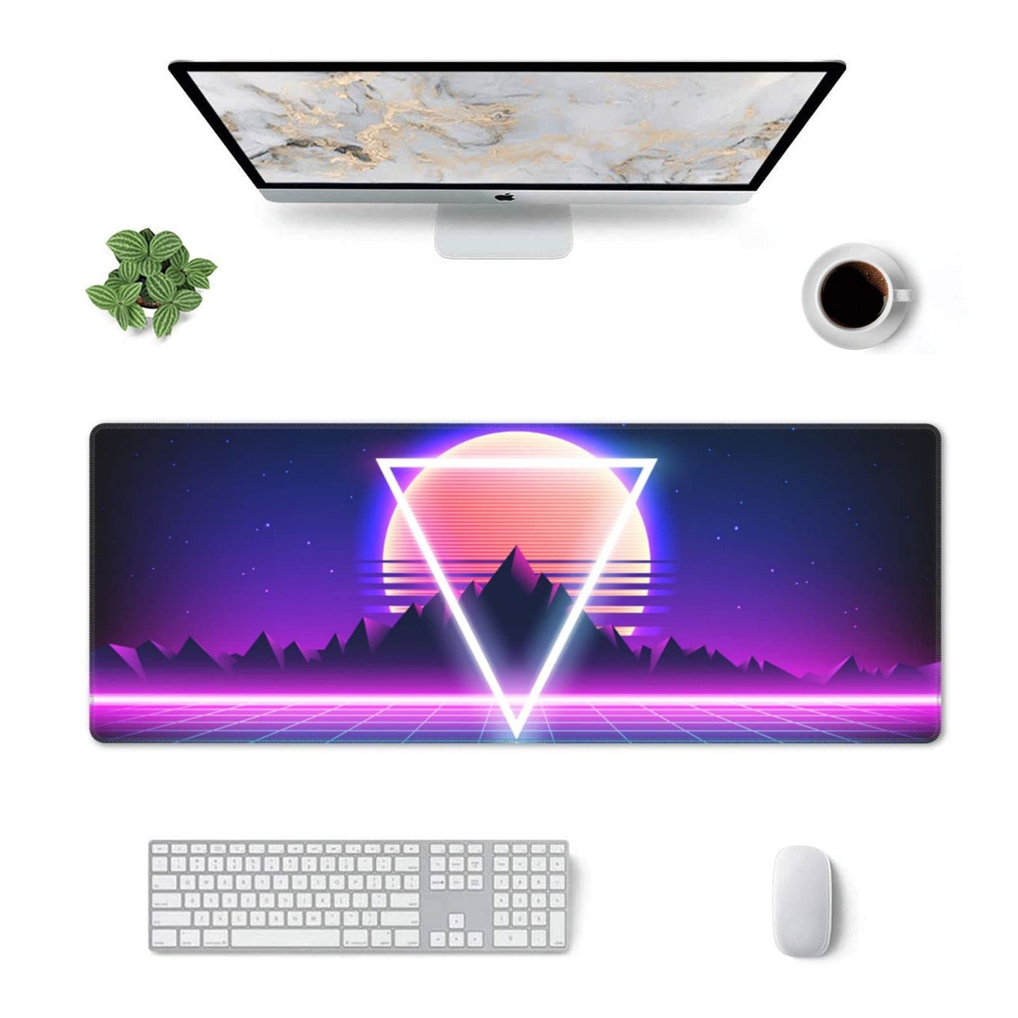 Retro Vaporwave Gaming Mouse Pad Cool Desk Mat Synthwave Neon Large XL Long Extended Pads Big