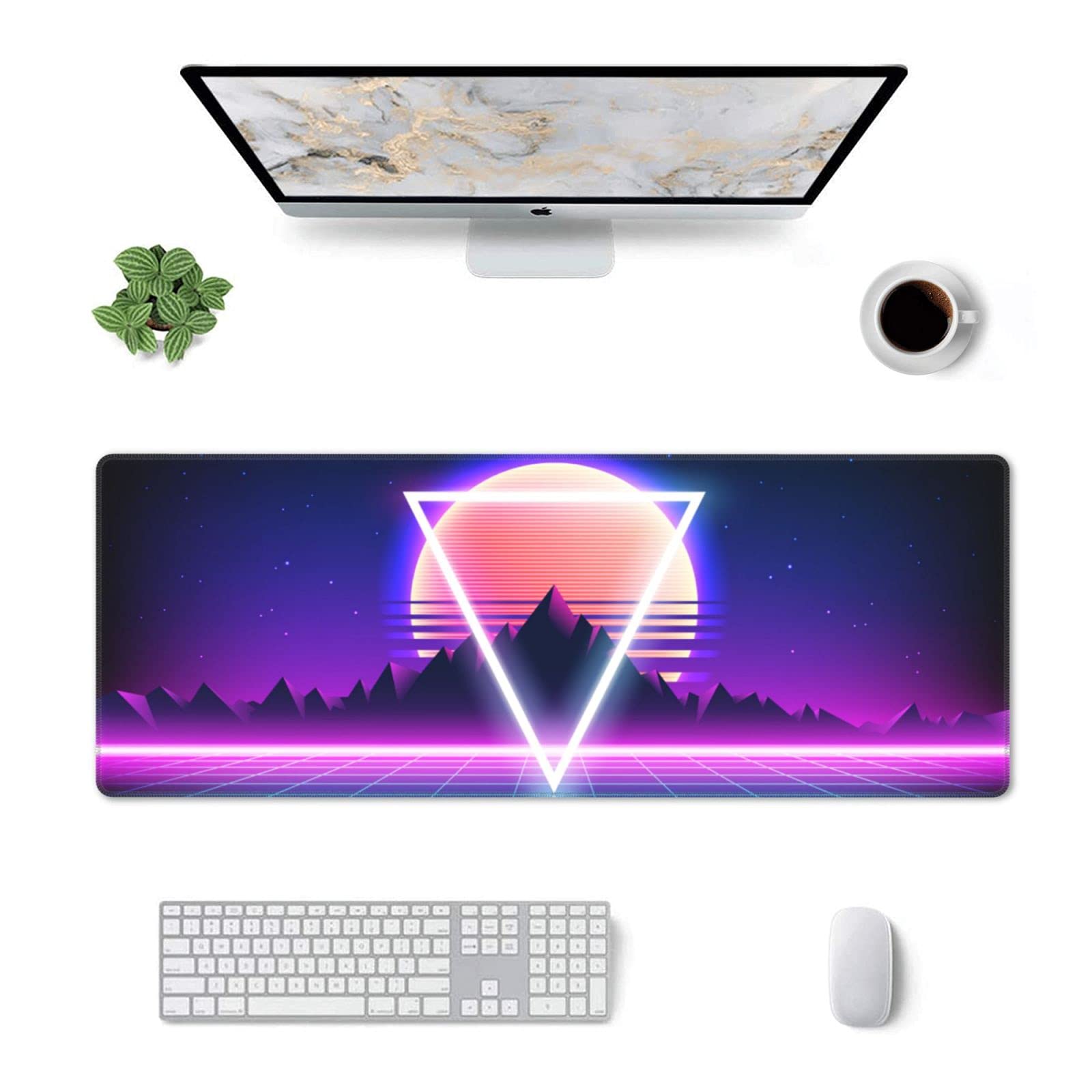 Retro Vaporwave Gaming Mouse Pad Cool Desk Mat Synthwave Neon Large XL Long Extended Pads Big