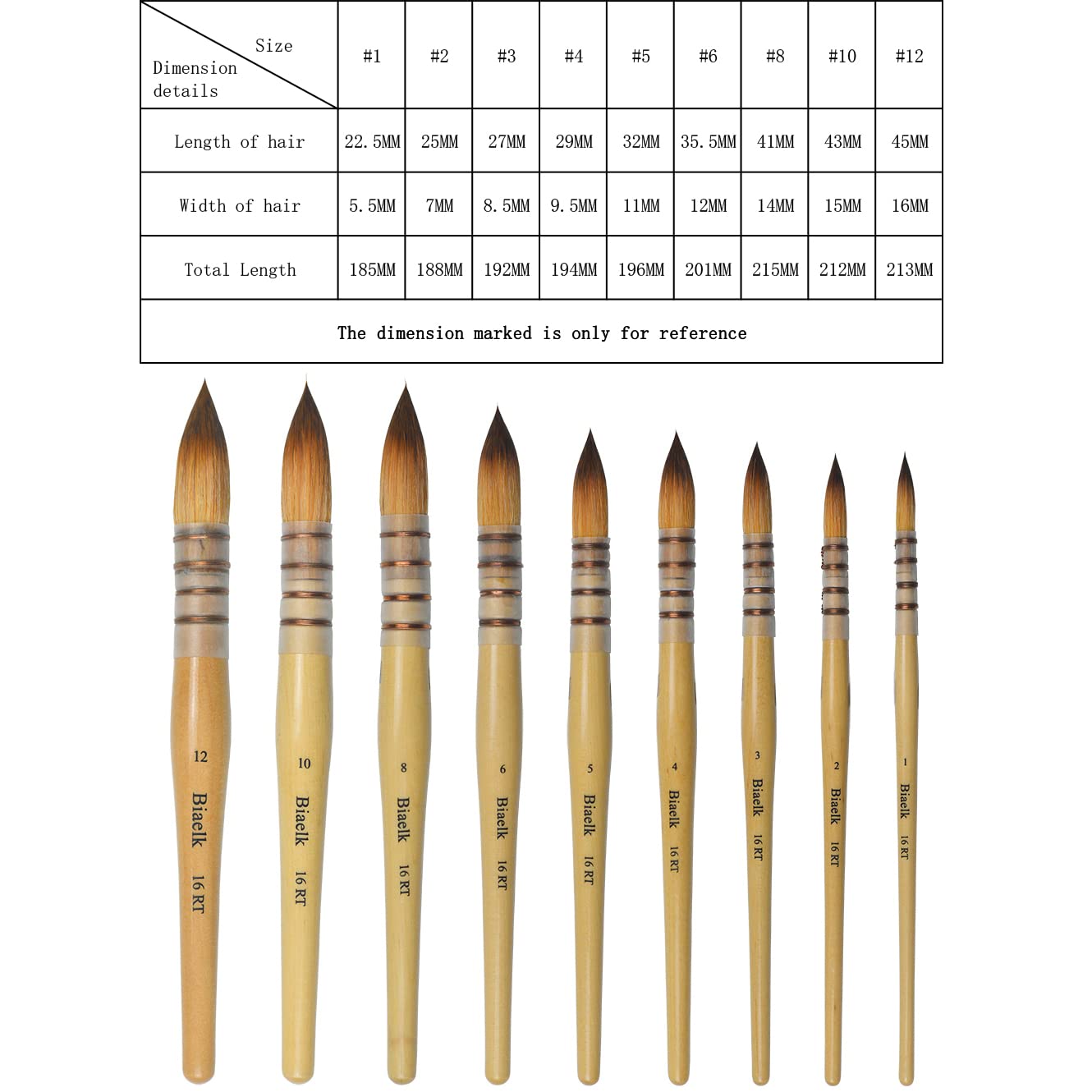 9PCS Biaelk16RT Professional Mop Acrylic Paint Watercolor Brushes Set Taklon Hair Large Round