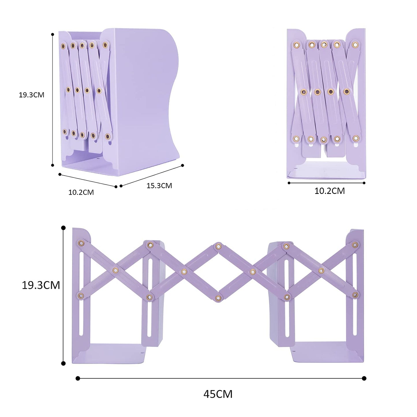 Aobopar Adjustable Metal Book Ends for Shelves Purple