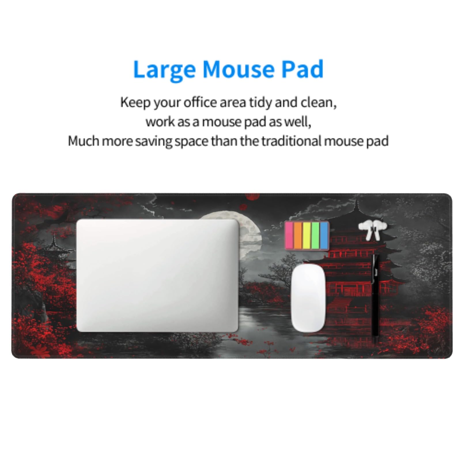 Japanese Mouse Pad XXL 35.4 X 15.7 Inch Black Red Design Style Extended Large Gaming Mousepad