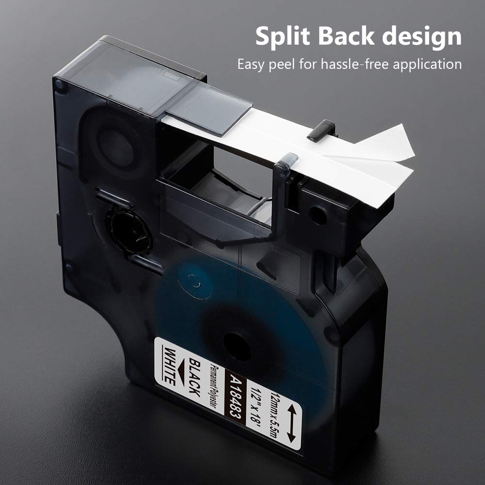 Permanent Polyester Labels 1/2" Black Print on White Tape