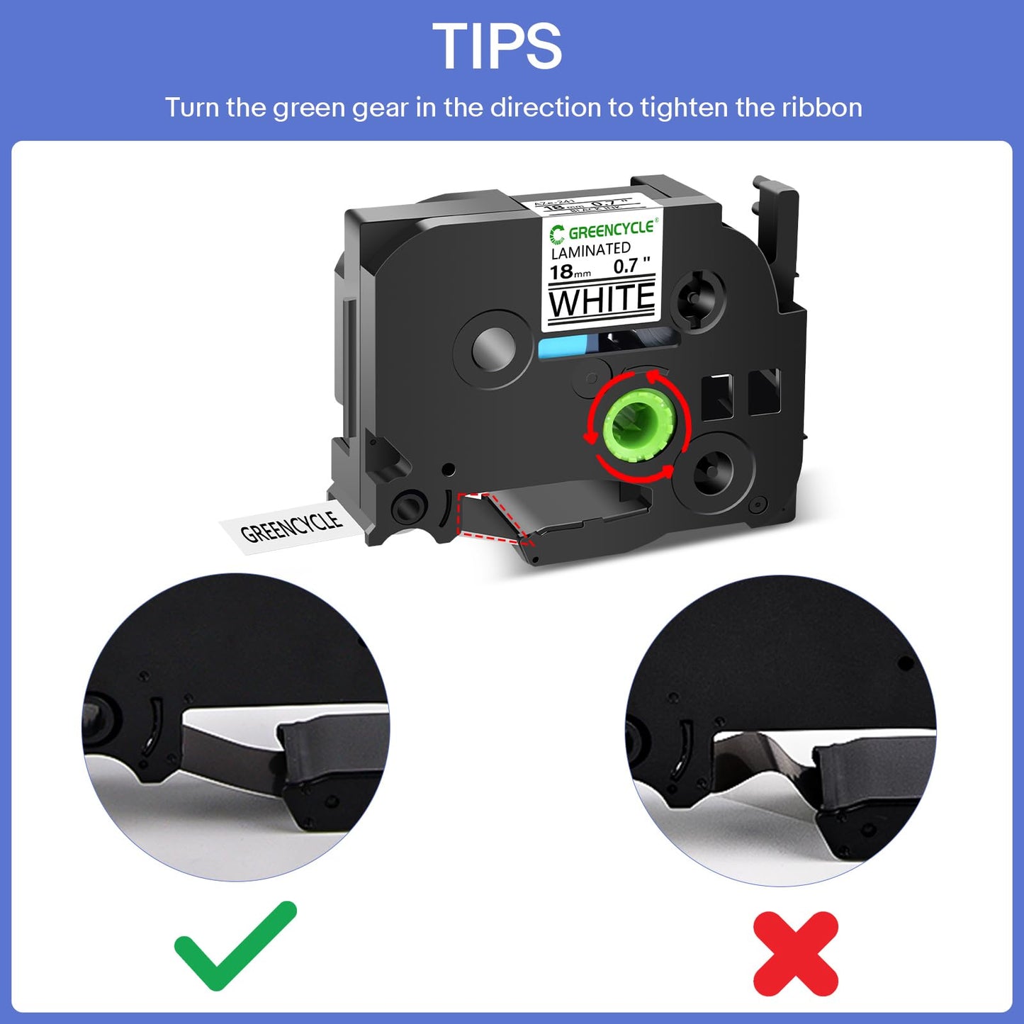 GREENCYCLE 18mm Label Maker Tape Compatible for Brother P-Touch TZe-241 18mm 0.7'' Laminated White