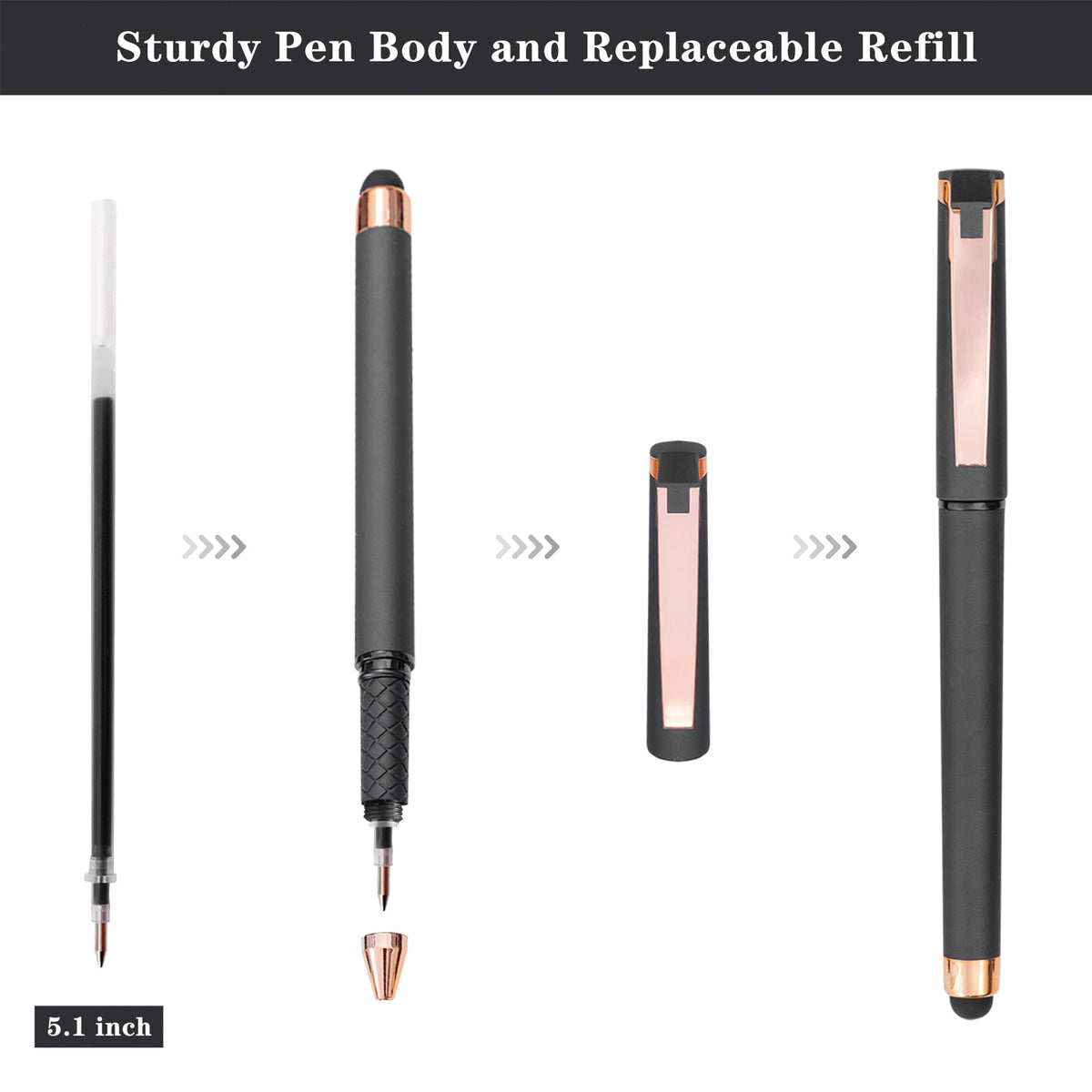 Linbsunne Black Gel Pens 0.7mm Medium Point Pen 2-in-1 Stylus