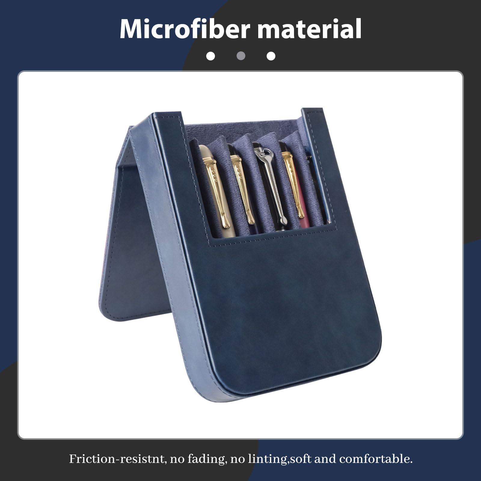 MIVLXLX 6 Slot Fountain Pen Case, Handmade Magnetic,Christmas Gift (blue)
