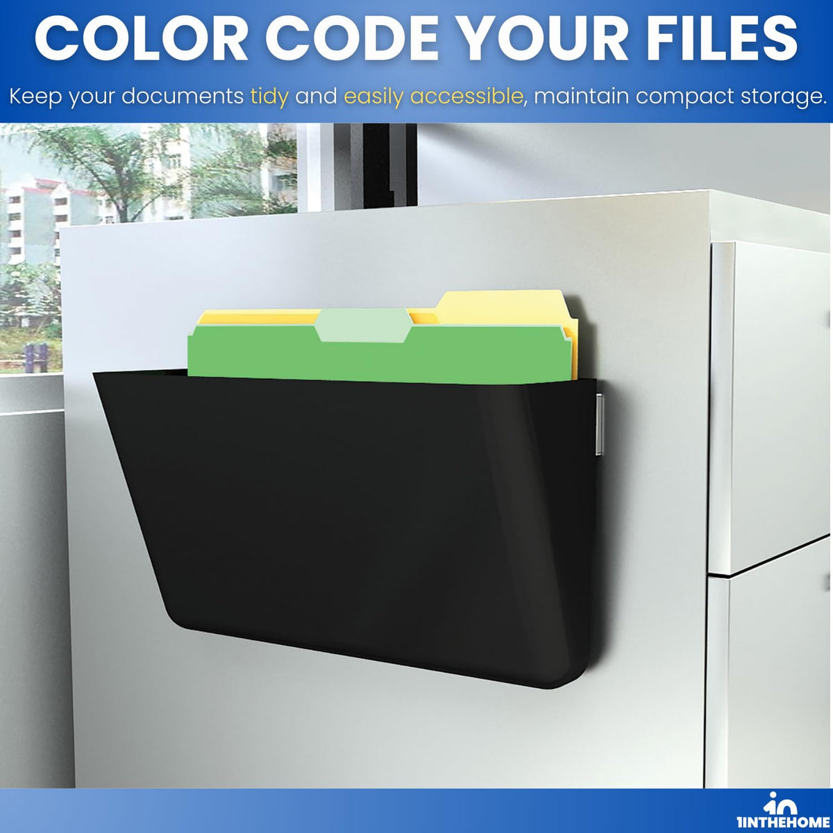 1InTheHome Single Pocket Black Wall File, Letter Size