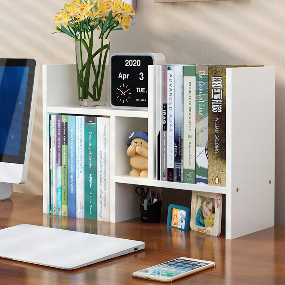 Meikuler Desktop Shelf Organizer, Adjustable Wood Display Desk Shelf, Office Storage Rack Tabletop