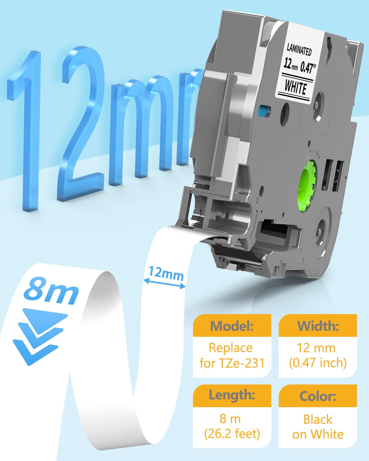 Label Maker Tape Replacement for Brother TZe-231 TZe231 P Touch TZe TZ Tape