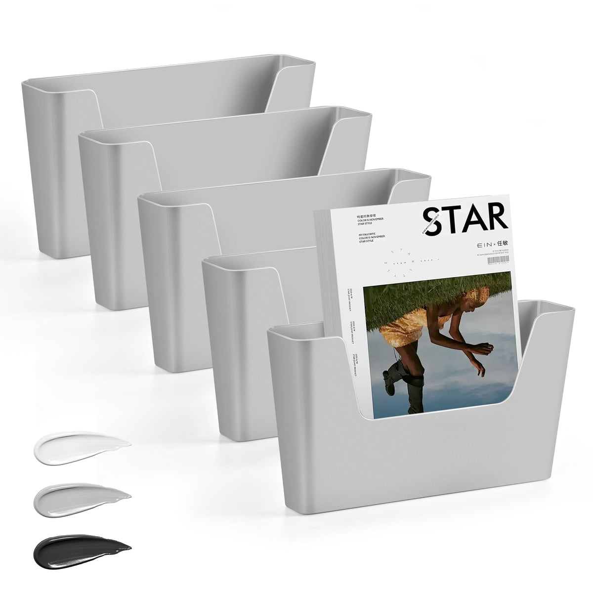 JOMOLA No Drilling File Holder 5 Pack Mail Organizer Wall Mount File Organizer Holder Office Wall