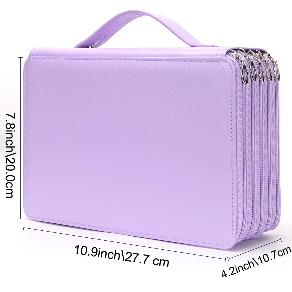 Vomgomfom 252 Slots Pencil Case 5-Layer PU Leather, Handle, Purple