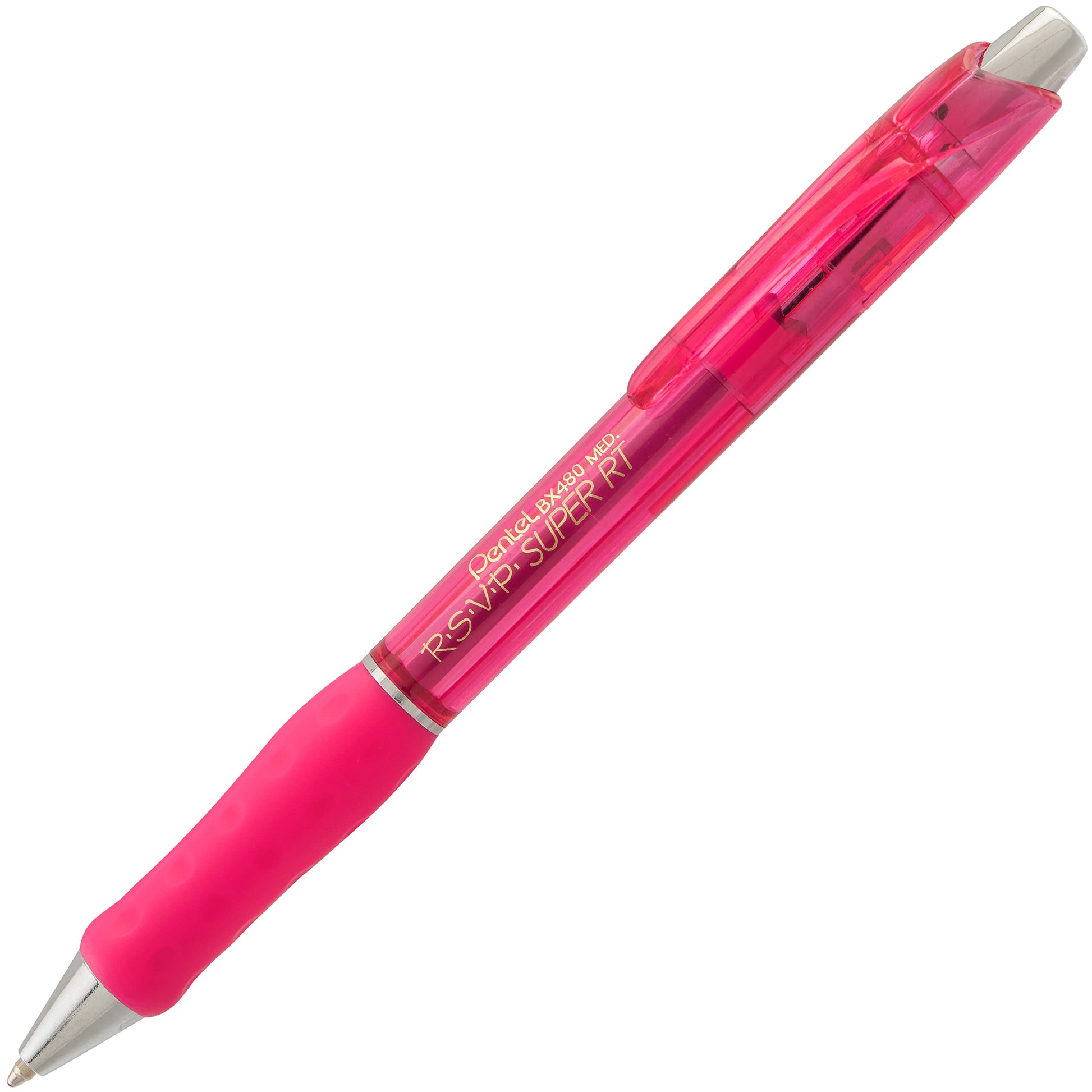 Pentel RSVP Super RT Ballpoint Pen, (1.0mm) Medium Line, Pink Ink, Box of 12 Pens (BX480-P)