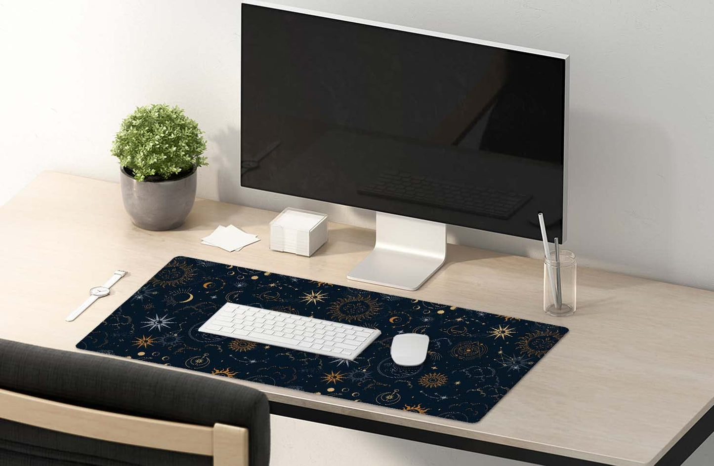 SSOIU Celestial Stars and Magic Eyes XXL Extended Desk Mat, Full Desk Office Home Large Mouse and