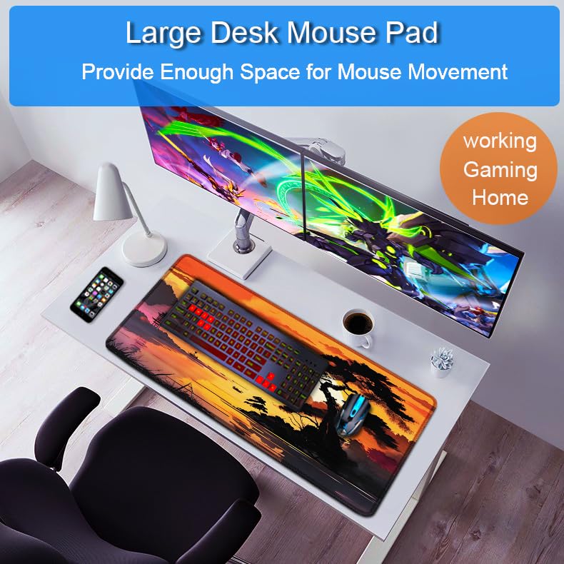 Mouse Pad Gaming, 31.5x15.7 inch Large Extended Computer Keyboard Mouse Mat, Water Resist Non-Slip