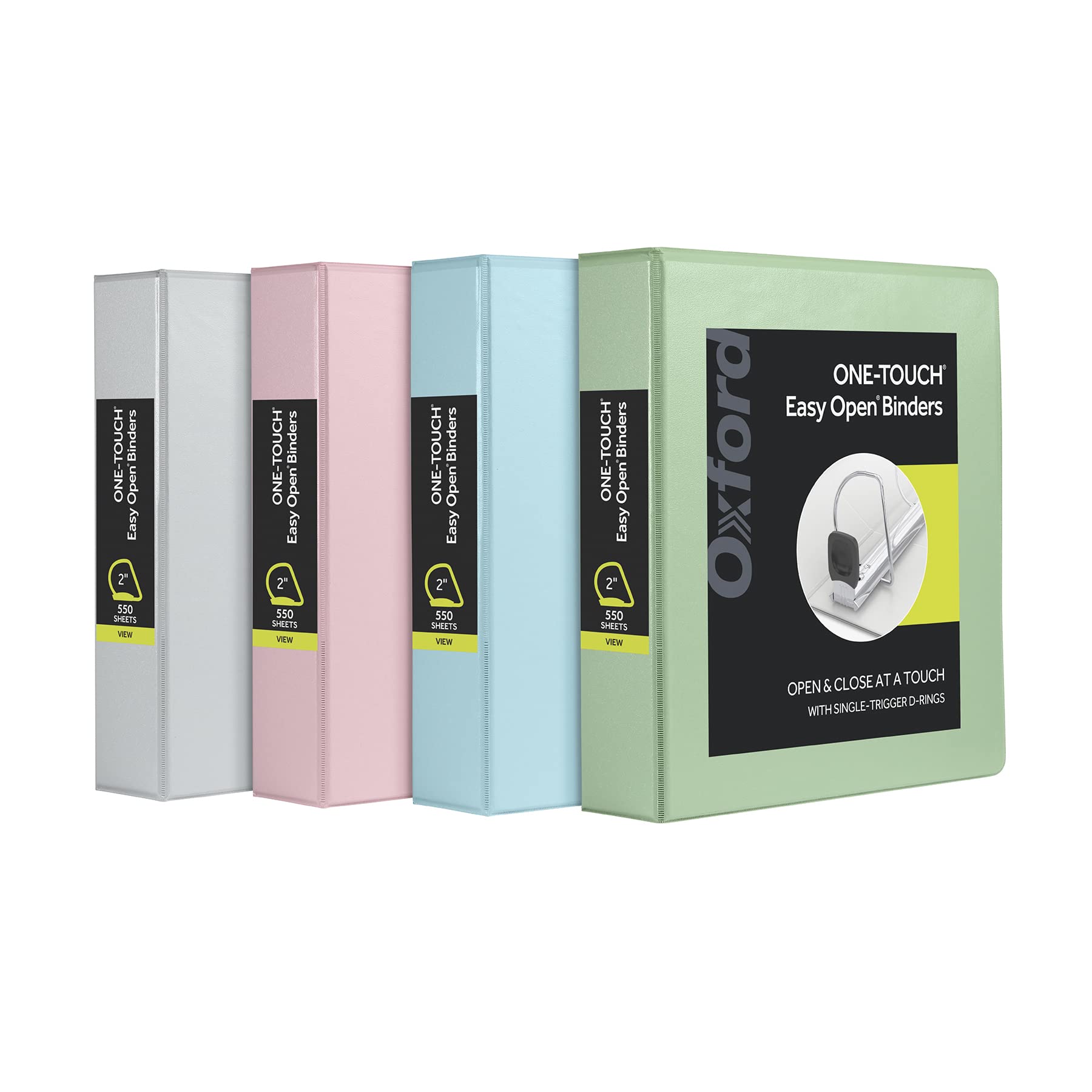 Oxford 3 Ring Binders, 2 inch ONE-Touch Easy Open D Rings, 3-Sided View Binder Covers, Binders for